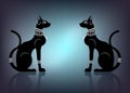 Black Egyptian cats. Bastet, ancient Egypt goddess, statue profile with Pharaonic old jewelry, vector Illustration isolated Royalty Free Stock Photo