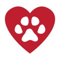 Cat track - animal footprint, Red and white vector illustration. I love my cat. A concept for dog lovers. Royalty Free Stock Photo