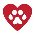 Cat track - animal footprint, Red and white vector illustration. I love my cat. A concept for dog lovers. Royalty Free Stock Photo