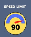 Speed limit 90 round road traffic icon sign flat style design illustration