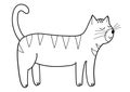 Cute cat in black and white. Funny feline character isolated element in outline Royalty Free Stock Photo