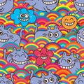 Cat alice shy half circle seamless pattern