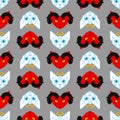 Cat Angel and demon pattern seamless. Red cat with devil horns background. White pet with wings and halo texture Royalty Free Stock Photo