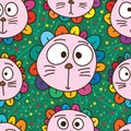 Cat animal flower cute seamless pattern