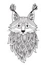 Cat antistress adult doodle coloring book page. Black and white illutration