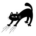 Cat arch back. Kitten scratching. Scratch track. Doodle sketch. Black contour silhouette. Cute funny cartoon character. Happy Royalty Free Stock Photo