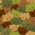 Cat army pattern. Home pet military background. Texture for sold
