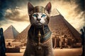 Cat as egyptian pharaoh pyramides on background illustration generative ai