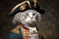 Cat as George Washington president of United States of America famous historical character portrait illustration generative ai