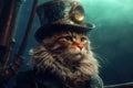 cat as jules verne voyage famous character illustration generative ai