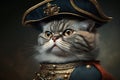 Cat as Napoleon Bonaparte famous historical character portrait illustration generative ai
