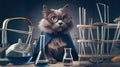 A cat as a scientist with a scarf and glasses, Realistic AI generated Illustration