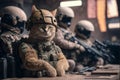 Cat as a soldier of the Ukrainian army created with generative AI technology
