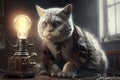 Cat as Thomas Edison famous historical character portrait illustration generative ai