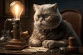 Cat as Thomas Edison famous historical character portrait illustration generative ai