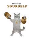 Cat ashen athlete lifts golden kettlebells 2