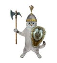 Cat ashen holds battle axe and shield 2 Royalty Free Stock Photo