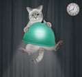 Cat ashen swinging on green chandelier