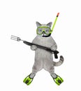 Cat ashen underwater hunter with speargun Royalty Free Stock Photo