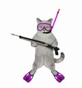 Cat ashen underwater hunter with speargun 2 Royalty Free Stock Photo