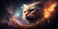 Cat astronaut deep space. Milky Way nebula stars galaxy warrior future digital spaceman sci-fi illustration. AI Royalty Free Stock Photo