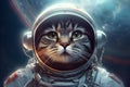 Cat the astronaut in open space. Animal behave like a human.