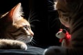 a cat attentively listening to a mouse toy with in-built sound