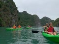 Cat Ba, Vietnam - November 19, 2019 : Group of tourist kayak near Ha Long Bay Royalty Free Stock Photo