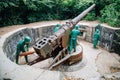 Soldier and cannon at Cannon Fort in Cat Ba, Vietnam