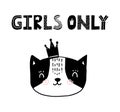 Cat baby girl cute print. Sweet kitty with crown. Girls only text slogan.