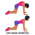 Cat back stretch. Backward camel stretch. Sport exersice. Silhouettes of woman doing exercise. Workout, training