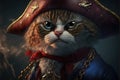 Cat bad pirate illustration generative ai Royalty Free Stock Photo