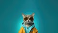 A Cat Balinese With Sunglasses A Sweatshirt Teal Blue Background. Generative AI