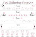 Cat ballerina creator. A set of elements for creating cats-ballerinas. Heads, tails, bodies, paws. Pink, delicate ballet