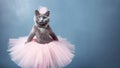 Cat ballerina dancer in a tutu on pastel background. Cat dancing in ballerina outfit doing a pirouette. Classic dance, elegance