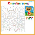 Cat with balls of yarn. Coloring book for kids. Colorful Puzzle Game for Children with answer Royalty Free Stock Photo