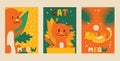 Cat banners, set of colorful posters, vector illustration. Simple style postcards with funny kittens, cute animals. Cat