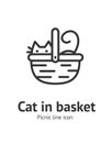 Cat in Basket Sign Thin Line Icon Emblem Concept. Vector Royalty Free Stock Photo