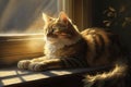 a cat, basking in the sun rays from the window Royalty Free Stock Photo