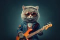 cat bass player of Funky music 70s seventies illustration generative ai