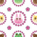 Cat bear rabbit frog flower garland seamless pattern