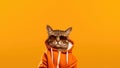 A Cat Bengal With Sunglasses A Sweatshirt Peachy Orange Background. Generative AI