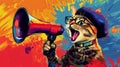 Cat in a Beret and Glasses Shouting into a Megaphone quality. Royalty Free Stock Photo