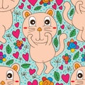 Cat big shy cute seamless pattern Royalty Free Stock Photo