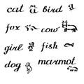 Cat bird cow fox girl fish dog marmot letters hand drawn Royalty Free Stock Photo