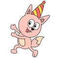Cat birthday partying. doodle icon image