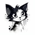 Cat with black hair. Ink and watercolor drawing. Vector illustration Royalty Free Stock Photo