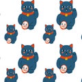 cat black with mask - seamless pattern