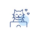 Cat blogger at laptop receiving likes. Pixel perfect, editable stroke line icon