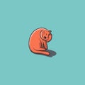 Cat on blue background. Orange cartoon washing cat. Royalty Free Stock Photo